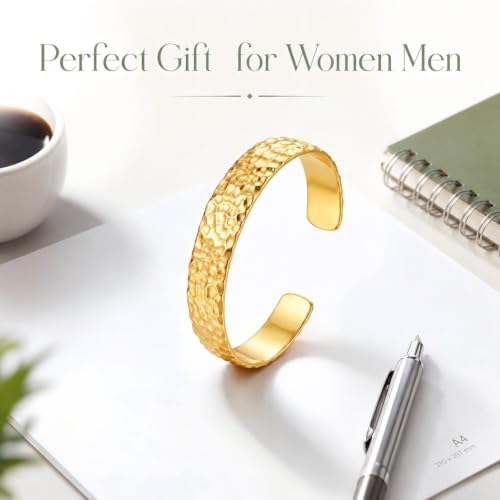 12mm/14mm Width 14K Gold Plated Bangle Bracelet for Women Men - color: Yellow-Style 2