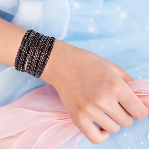 Genuine Stone Wrap Bracelets for Women Natural Crystal Beaded Wrap Bracelet 2/3/5 Adjustable Bohemian Bracelets Jewelry Gifts for Women Mom - color: black agate(5 wraps)