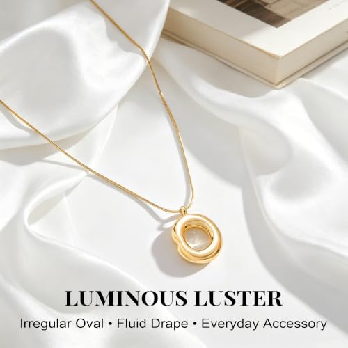 14K Gold/Silver Plated Dainty Snake Chain Layered Necklace for Women | Irregular Oval Pendant Minimalist Dainty Statement Gold Layering Everyday Jewelry - color: Gold - Warm