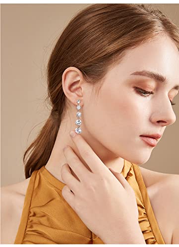 Women's Cubic Zirconia Bridal Earrings - Elegant Long Wedding Party Prom Earring for Bride Bridesmaids Crystal CZ Rhinestone Chandelier Statement Dangle Drop Earrings for girls - color: 5 Round CZ Drop Earring-gold