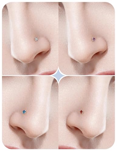 18G 20G 22G Astm F136 Titanium Nose Rings Studs Piercing Jewelry for Women Men Cubic Zirconia Nose Rings Nostril Piercing Jewelry Clear CZ 1.5mm 2mm 2.5mm 3mm 10PCS