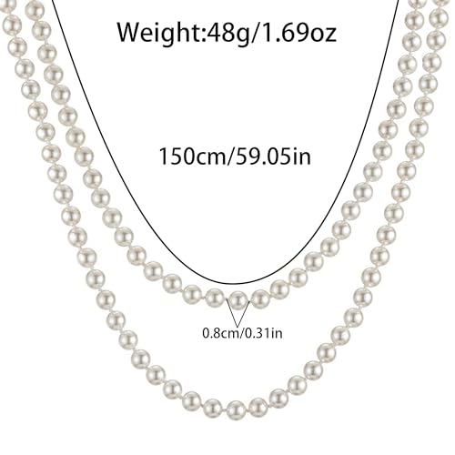 Long Pearl Necklace for Women 59" Faux White Pearls Necklaces Black Bow Pearl Beads Necklace 1920s Statement Bride Wedding Jewelry Gifts - color: White Pearl Necklace