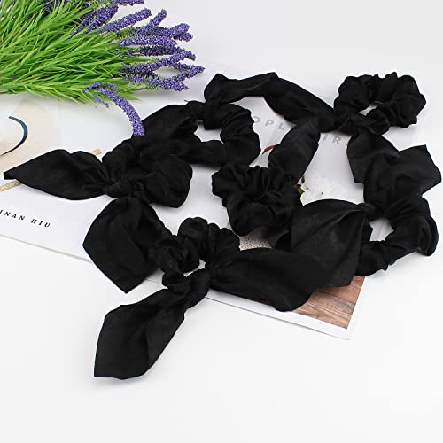 Jaciya Black Hair Ties Silk Bow Scrunchies for Hair Bunny Ears and Tail Scrunchies Hair Accessories for Women - color: Black