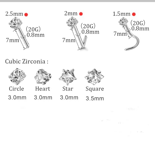 14k Gold Plated Nose Rings Studs for Women 316L Surgical Steel Nose Piercings 22g/20g/18g Gauges 1.5mm/2mm/2.5mm/3mm/3.5mm/4.5mm Sizes - color: 20g 5pcs L Silver Surgical Steel