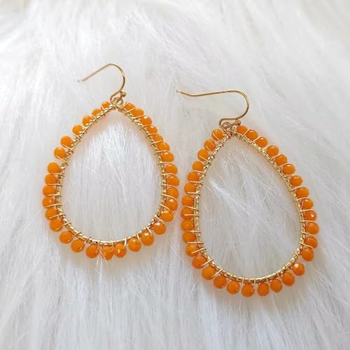 Bohemia Multilayer Stackable Beaded Bracelets Earrings Set Colorful Sparkly Crystal Beaded Stretch Bracelets Teardrop Earrings for Women Men Summer Beach Boho Vacation Jewelry - color: Orange
