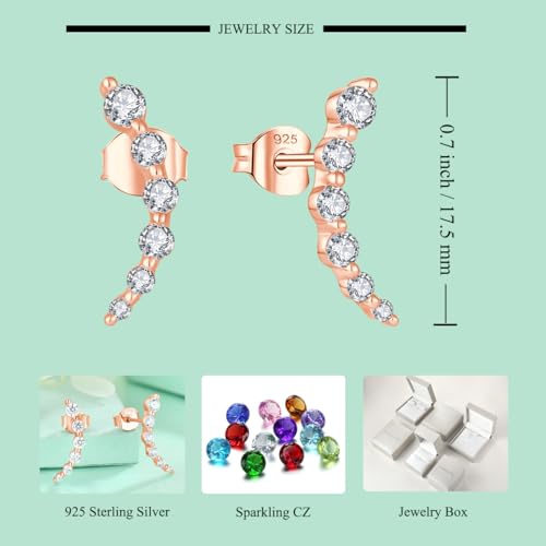 Starchenie 925 Sterling Silver Climber Earring Ear Crawler Stud Earrings for Women - color: Rose Gold