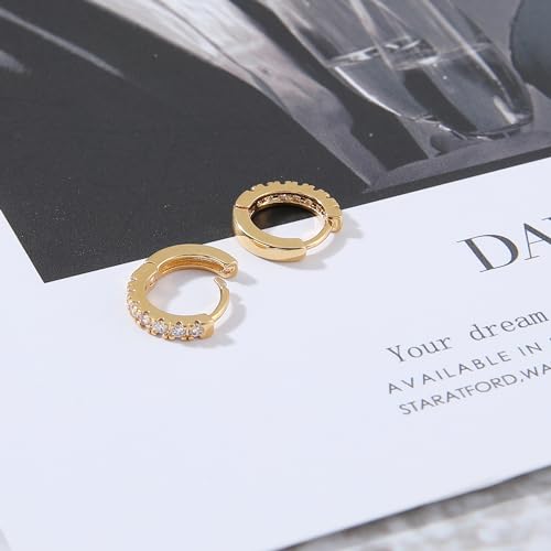 micuco 3 Pairs Small Hoop Earrings Tiny Cartilage Earrings for Women Men | Cubic Zirconia Earrings Huggie Hoop Ear Piercing Earrings for 8mm 10mm 12mm - color: 5# 14K Gold Plated 8mm*3