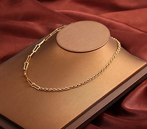Aobei Pearl 18K Gold Plated Paperclip Chain Choker Satellite Chain Freshwater Cultured Biwa Pearl Pendant Necklace Dainty Turquoise Jewelry for Women - color: The Golden Asymmetric Chain
