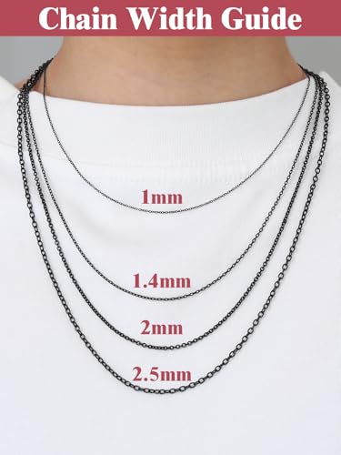FOCALOOK Womens Chain Necklace, 1/1.4/2mm Thin Cable Link Necklace Chain | Hypoallergenic 316L Stainless Steel, Non Tarnish, Sturdy Chain for Pendants, 14K Gold Plated/Silver/Rose Gold/Black, 14-30" - color: 1mm Black, size: 14 Inch
