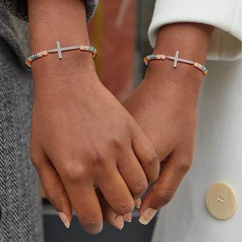 BROCC 9PCS Cross Christian Bracelets for Women | Christian Inspirational,Adjustable 4MM Beaded,Healing Natural Stone,Confirmation Baptism Easter Gifts - color: B