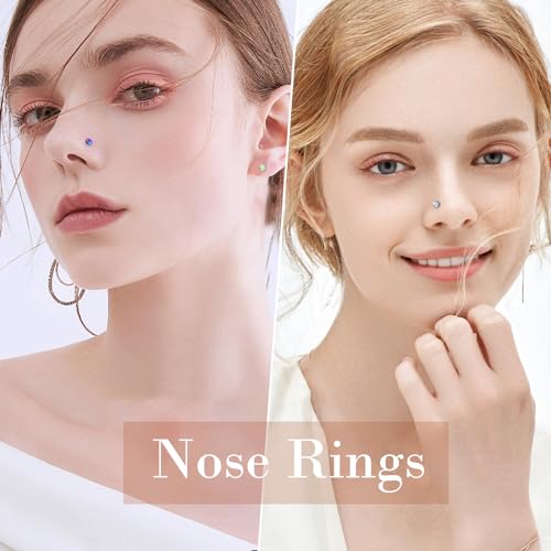 36-44 Pcs 18G 20G Nose Rings Studs Nose Rings for Women Nose Piercings Jewelry Surgical Stainless Steel Nose Studs Moon Star Heart Butterfly Hypoallergenic Body Piercing Jewelry for Women Men - color: 18G Colorful E-Straight- 50 Pcs