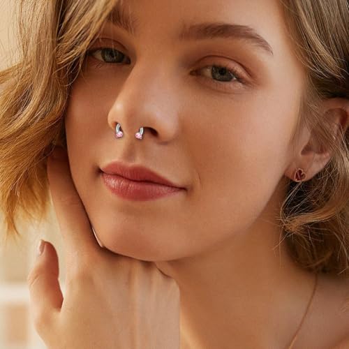 ONESING 9-40 Pcs Nose Rings - Hoops, Studs & L Shape - Hypoallergenic Stainless Steel Nose Piercings for Women & Men - color: 20G-Pink CZ -Silver