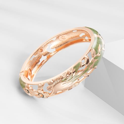 UJOY Cloisonne Bracelet Lotus Flower Plated Cuff Bangle Enameled Jewelry Bracelets Gift for Women Pack in Case 88B16 - color: A31-2 Pcs Set-Green