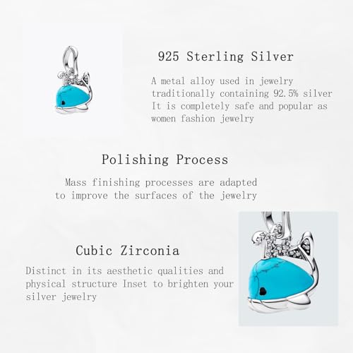 Charms Beads 925 Sterling Silver Animal Heart Flower Friend Dangle Pendant with 5A Cubic fits for Charms Bracelets for Woman Valentine's Day Mother's Day Christmas Graduation Birthday Gift - style: D27-Blue Whale