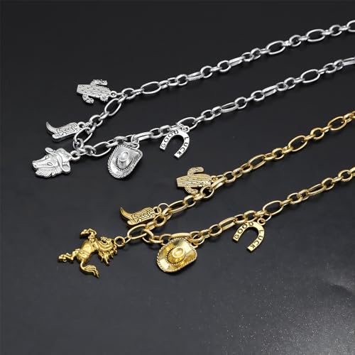 JNF Cute Shell Conch Boho Charm Necklace for Women Sun Moon Star Coin Heart Flower Boot Bow Charms Necklaces Summer Beach Jewelry - color: horse western