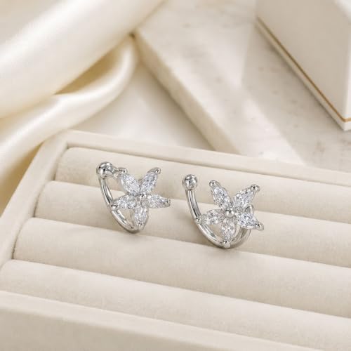 Flower Ear Cuff Set for Women Non Piercing Cartilage Earrings Clip On Wrap Cuffs Stackable Jewelry Gifts - color: A2: silver flower ear cuff