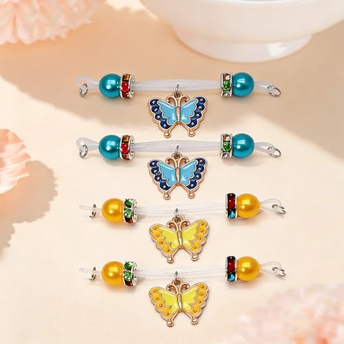 2 Pairs Fake Nipple Rings Nipple Jewelry Non Piercing Butterfly Dangle Nipple Barbells Adjustable Nooses Faux Nipple Piercing Body Jewelry for Men Women - style: Butterfly 4