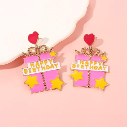 Birthday Earrings for Women Happy Birthdays Earrings Statement Cake Champagne Bottle Earring Happy Birthdays Dangle Earring Birthday Gifts Party Favors - color: Birthday Gifts