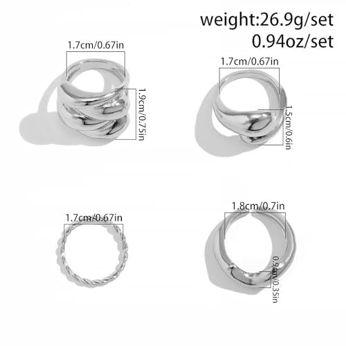 Roe Dolph Chunky Gold Rings for Women Stackable Statement Ring Set | Mixed sculptural shapes and polished surfaces create bold stacking combinations for parties dinners and everyday outfits - color: A7
