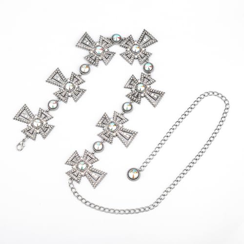 ILuvatar Western Metal Concho Belt for Women Cowgirl Waist Chain for Women Dress Pants Adjustable - color: Silver-t15