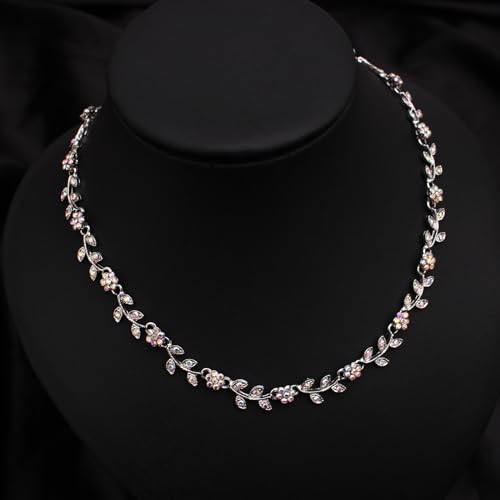 Austrian Crystal Rhinestone Choker Necklace Elegant Flower Leaf Chain Necklace Jewelry for Party Prom Costume Accessories for Women - color: AB Crystal-Platinum Plated