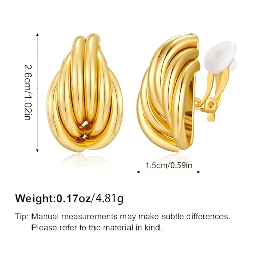 Gold Geometric Clip On Earrings for Women Chunky Gold Knot Link Clip Earrings Trendy Jewelry - color: Gold-F