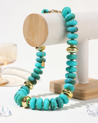FIRAZIO Colorful Chunky Beaded Necklaces for Women | Trendy Statement Necklace Choker Necklace Boho Summer Beach Vacation Jewelry Gift - color: Turquoise Beaded