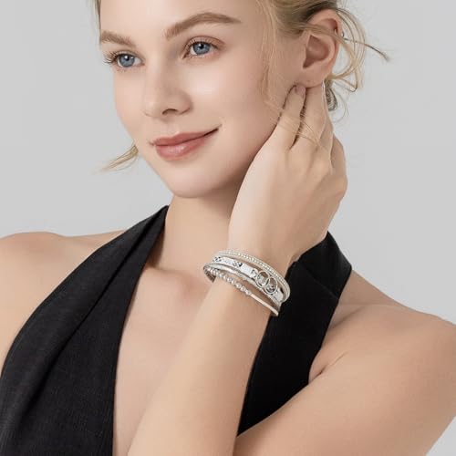 FANCY SHINY Boho Leather Wrap Bracelet Stackable Infinity Chunky Cuff Bracelets Western Hippie Outfits Jewelry Valentine Gifts for Women - color: Snakeskin White