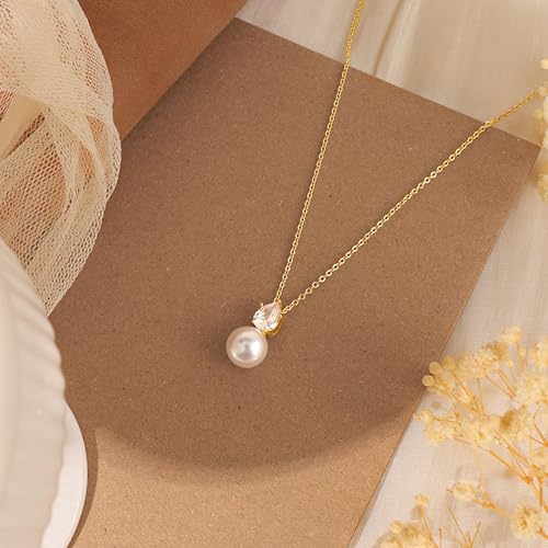 Pearl Necklaces for Women Trendy,14k Gold Plated Pearl Pendant Necklace Dainty Wedding Necklace Small Cute Gold Choker Necklace for Women Non Tarnish Gold Prom Jewelry Fashion Bridesmaids Gifts - color: GD-Teardrop pearl necklace