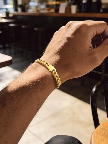 Bandmax Mens Hip Hop Cuban Link Bracelets 5/7/9/12MM Stainless Steel Miami Curb Chain Bracelet Silver/Gold Plated/Black Wristlet Chains for Men 7"-9" - color: 09 9MM-Gold