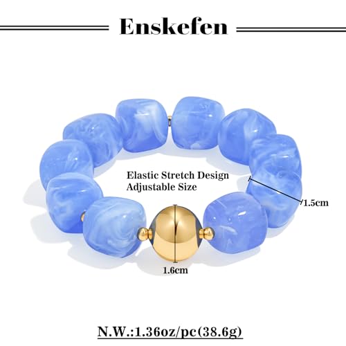 Multicolor Chunky Beaded Bracelet for Women Bold Acrylic Resin Stretch Bracelet Summer Beach Statement Bracelets Trendy Elastic Bangle Jewelry - color: Bead bracelet-light blue