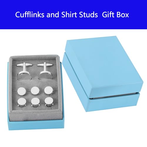 Mens Cufflinks and Tuxedo Shirt Studs Set with Gift Box - color: Silver