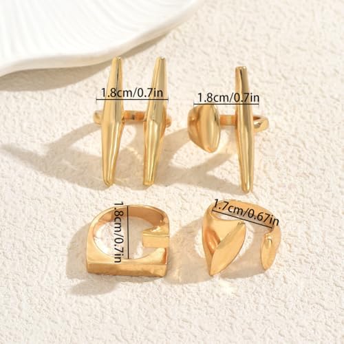Gold Geometric Open Ring Set for Women, 4Pcs Adjustable Minimalist Rings, Abstract Sculptural Jewelry Set for Daily Wear and Gift - style: 0032-stackable rings