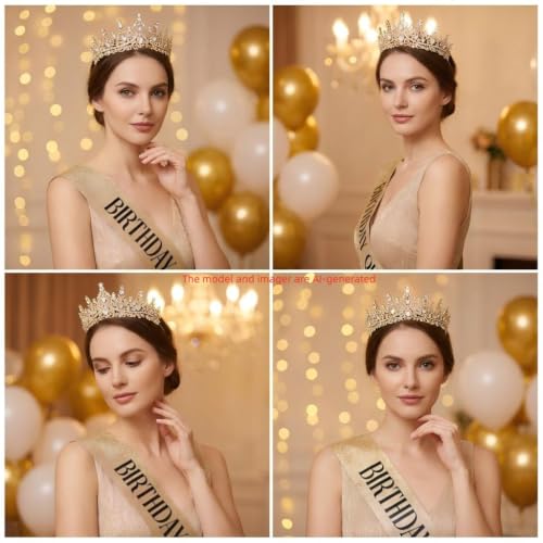Tiaras and Crowns for Women Crystal Princess Tiaras Rhinestone Queen Crowns For Wedding Bridal Birthday Prom Pageant Party (Tiara 100) - color: Gold 2