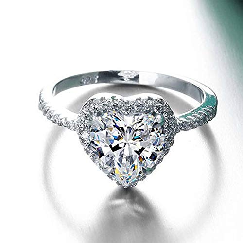 Women Heart Shaped Engagement Rings Inlaid Zircon Anniversary Rings Elegant Exquisite Wedding Jewelry (B-Silver, 8) - color: B-silver, size: 8