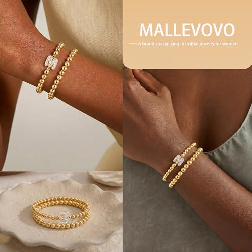 Initial Stack Bracelet Set for Women Trendy 14K Gold Plated Beaded Stackable Stacking Stretch Name Bracelets Dainty Friendship Waterproof Charm Cute Birthday Jewelry Gifts for Women - color: Initial M