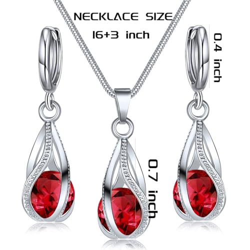 IFKM Silver Jewelry Sets for Women Rhinestone Crystal CZ Bridal Bridesmaid Accessories Necklace Earrings set for Wedding Prom Anniversary Birthday Gifts - color: Red