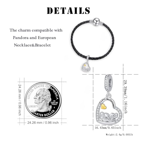 Mother Daughter Elephant Dangle Charm for Euroepan Bracelet Women Gift | cute wildlife ainmal charm,gold heart,family pendant,motherly love,push present,comptaible with Pandora bracelet necklace - style: Mother Daughter Elephant