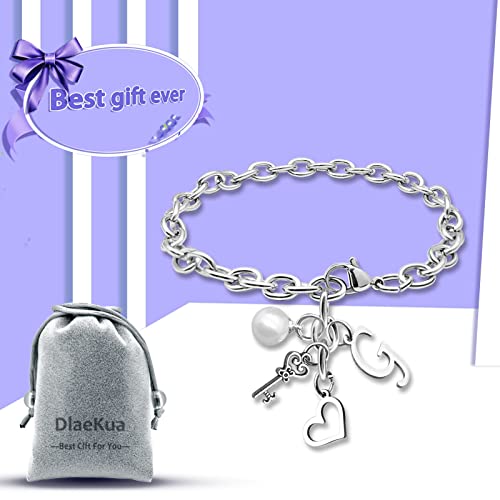 Initial A-Z Bracelets Gift for Women Girls Stainless Steel Chain Bracelet 26 Alphabet Jewelry Gifts for Birthday Anniversary Letter Bracelet Monogram Gifts for Sister Friend Girlfriends Mom 8.26 Inch - color: G