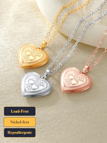 U7 Women Locket Necklace, Heart Photo Lockets Hold Picture, Gift Box Packed | Gold/Silver/Rose Locket Charm, Custom Picture and Engravement Heart Pendant, 20" Chain, Personalized Gift for Mom Wife Friend - color: 03# Gold*2 Heart