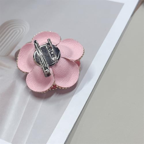 Dainty Crystal Camellia Flower Brooch Pin for Women Rhinestone Fabric 3D Floral Blossom Brooches Lapel Hair Pins Elegant Wedding Anniversary Dress Accessories Jewelry Gift 6.5cm/2.5in - color: Pink