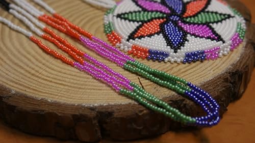 Handmade Native American Style Tribal ethnic Seed Bead Beaded Layered Medallion Necklace - color: Off White Floral