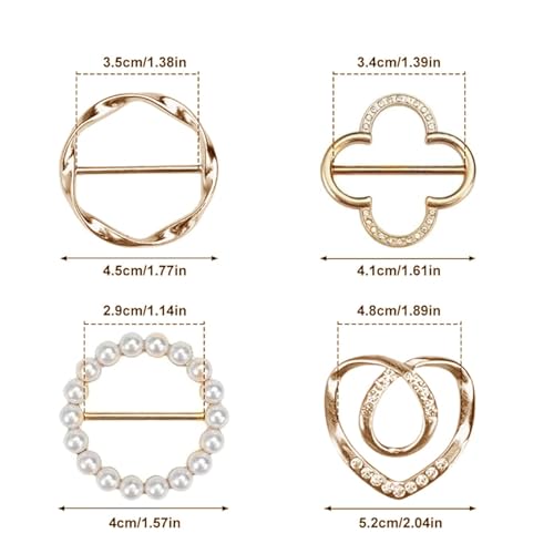 4PCS Scarf Ring Clip Scarf Rings for Women Button Covers for Women Blouses Shirt Tightener Clip Cinch Pin Clothes Jewelry - color: A4