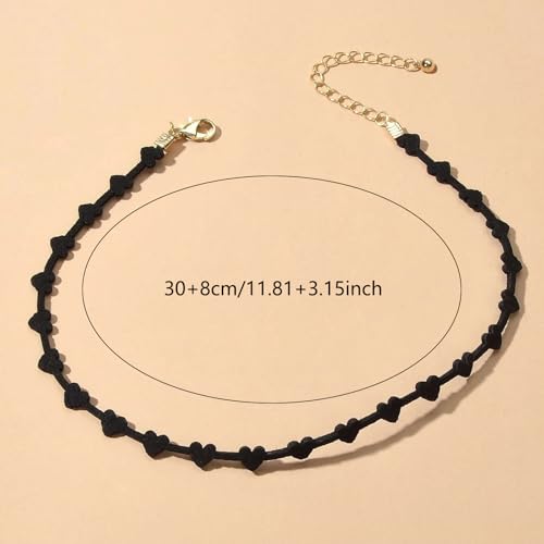 Fesciory Black Necklaces for Women, Adjustable Layered Velvet Leather Lace Collar Necklace, Goth Jewelry Gifts. - color: Small Heart