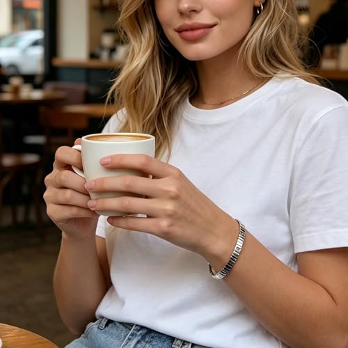 Women's Bracelet Stainless Steel Gold Plated Cuff Bangle Cube Zircon Hinge Jewelry oval Bangle Witness the Gift of Love - color: Zircon Silver Medium 6.5"