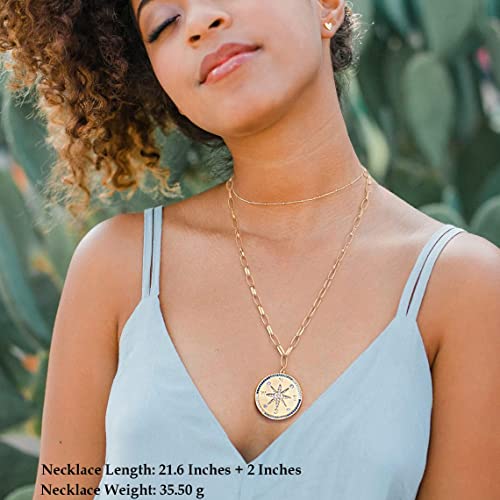 Aobei Pearl 18K Gold Plated Moon Star Lion Evil Eye Love Heart Cross Pendant Necklace Medallion Paperclip Chian Choker Layering Jewery for Women - color: Golden Compass