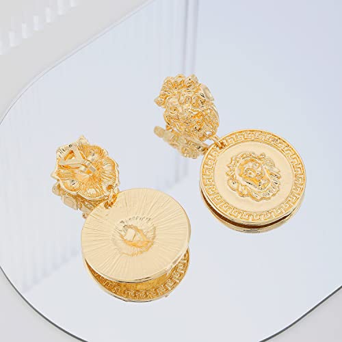 Gold Metal Clip On Earrings for Women Non Pierced Dangle Drop Earrings Multiple Styles - color: gold tassel + lion