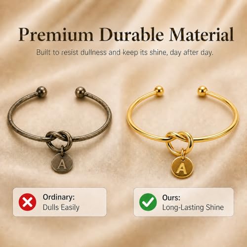 LemonRose Initial Bracelets for Women - Dainty Tie the Knot Letter A-Z 14K Gold Plated for Women Gold Cuff Bracelet for Womens Jewelry Personalized Bridesmaid Proposal Gifts - color: Gold A