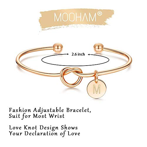 M MOOHAM Gold Initial Bracelets Gifts for Women Teen Girls - Dainty Tie the Knot Letter A-Z Initial Bracelet for Women 14K Gold Plated Cuff Bracelet Jewelry Personalized Bridesmaid Proposal Gifts - style: M - Rose Gold Plated