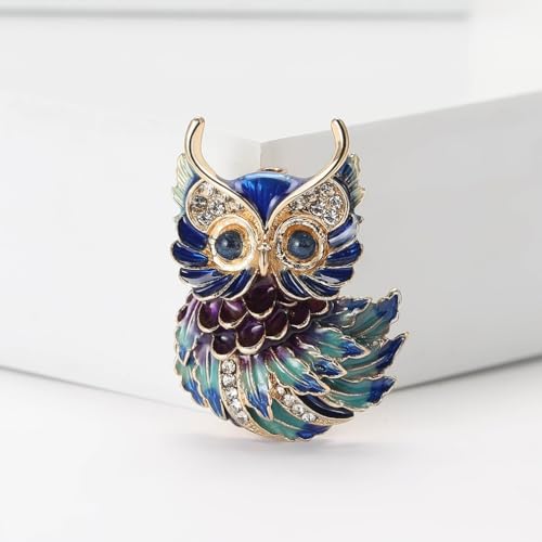 Owl Brooch Pins for Women, Blue Eyes Owl Brooch Pin, Cute Owl Animal Brooch Lapel Pin, Bohemian Owl Bird Brooches Pins for Women Hat Bag Suit Dress Accessories Jewelry - color: Blue
